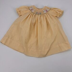 Amarvini Yellow Smocked Embroidered Easter Bunny Spring Church Dress‎ Baby 9M